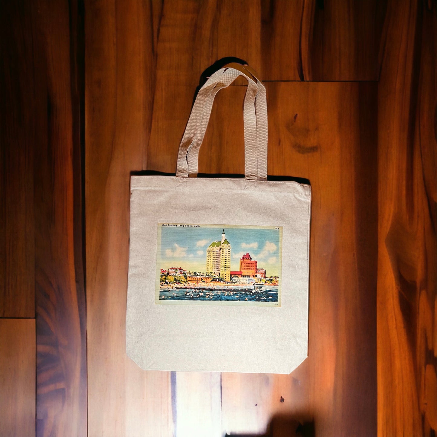 Vintage Long Beach Postcard Tote Bag